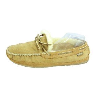 LL Bean Brown Suede Wicked Good Shearling Lined Moccasin Slippers Size 13 M